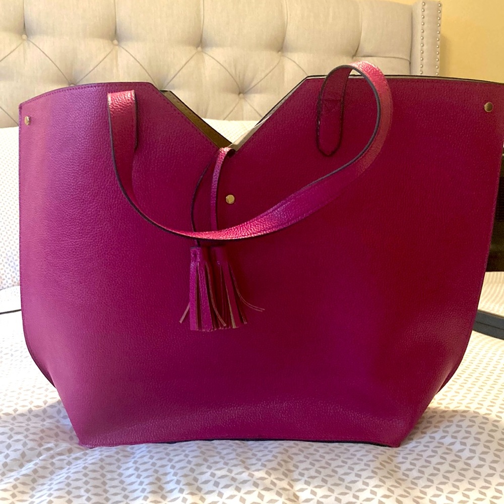 tote in beautiful berry color.